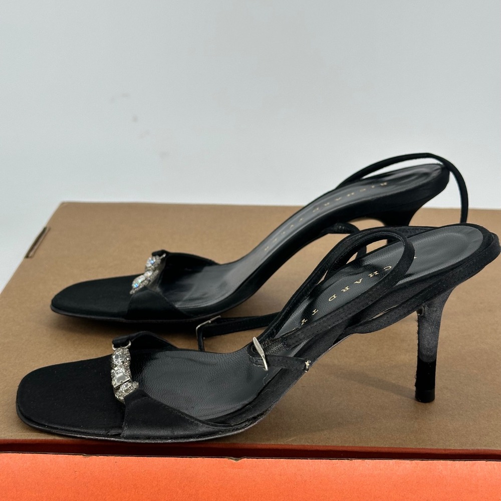 Richard Tyler Sparkly Rhinestone Black Open Square Toe Low Heels Italy 5.5 M - Picture 5 of 7